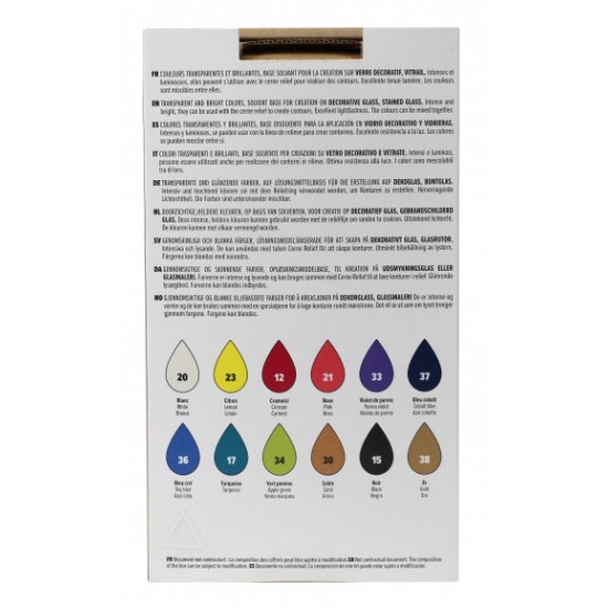 Pebeo Vitrail Stained Glass Paint 12 x 20ml Bottles Solvent Based Craft 757421